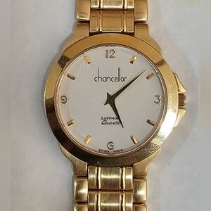 CHANCELLOR SWISS MADE 18K GOLD PLATED WATCH NEW WITH  TAGS.